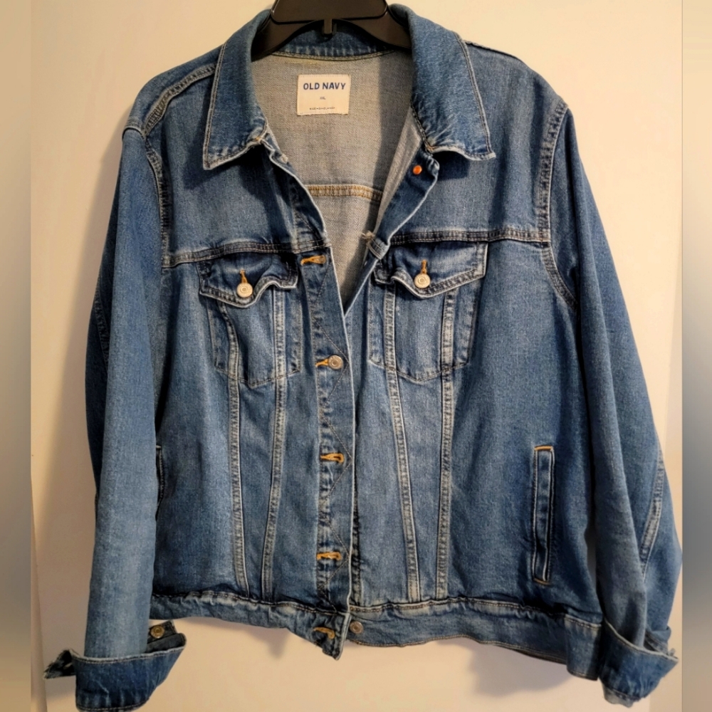 Old Navy Medium Wash Fitted Denim Jean Jacket Size XXL